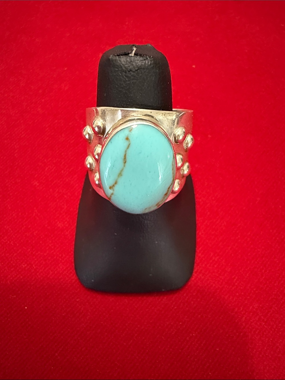 Oval Turquoise Sterling-Accent Statement Ring - Turquoise Blue
